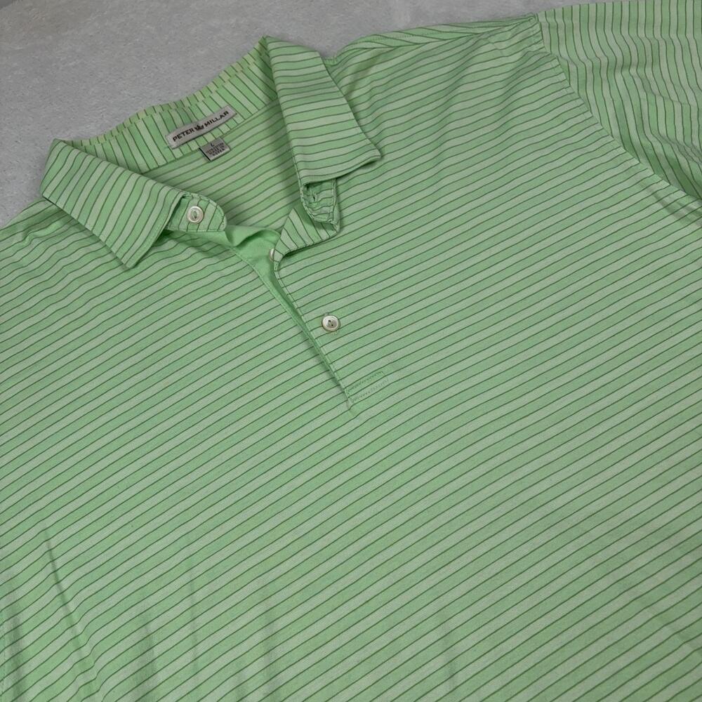 Peter Millar Polo Shirt Mens L Green 100% Cotton Striped Golf Ritz-Carlton Golf